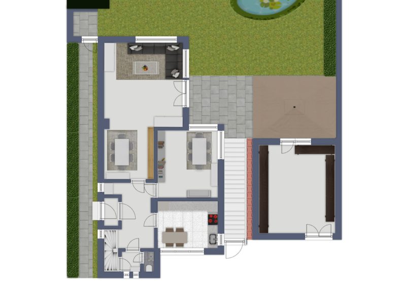 Grundriss mit angedeutetem. Aussenbereich